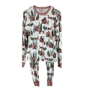 Pottery Barn Pajama Set Women XS Red Stripe Christmas Holiday Festive Santa Snow